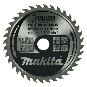 Makita B-33635 Circular Saw Blade, Specialized T.C.T. 136 x 20mm, 36T