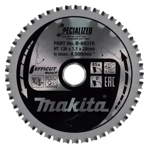Makita B-69319 Circular Saw Blade, Efficut, TCT, 136x20mm, 45T