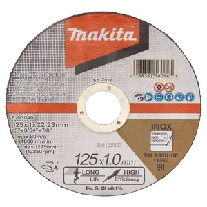 Makita E-03040-12 Cutting Wheel 125 x 1.0 x 22.23mm, A60U