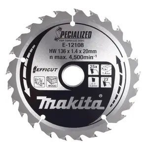 Makita E-12108 Circular Saw Blade, Efficut T.C.T, 136 x 20 mm, 25T