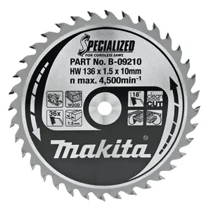 Makita B-09210 Circular saw blade, Specialized T.C.T, 136 x 10 mm, 36 T