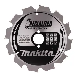 Makita B-33554 Circular Saw Blade, Specialized, T.C.T, 190x30mm, 12T