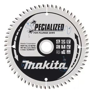 Makita B-56792 Circular Saw Blade, Specialized, T.C.T, 165x20mm, 60T