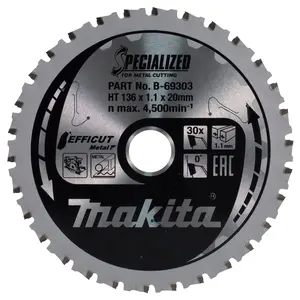 Makita B-69303 Circular Saw Blade, Efficut, T.C.T, 136x20mm, 30T