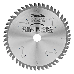 Makita B-10344 Circular saw blade, Specialized T.C.T, 165 x 20 mm, 48 T