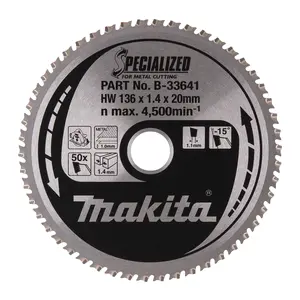 Makita B-33641 Circular Saw Blade, Specialized, T.C.T. 136x20mm, 50T