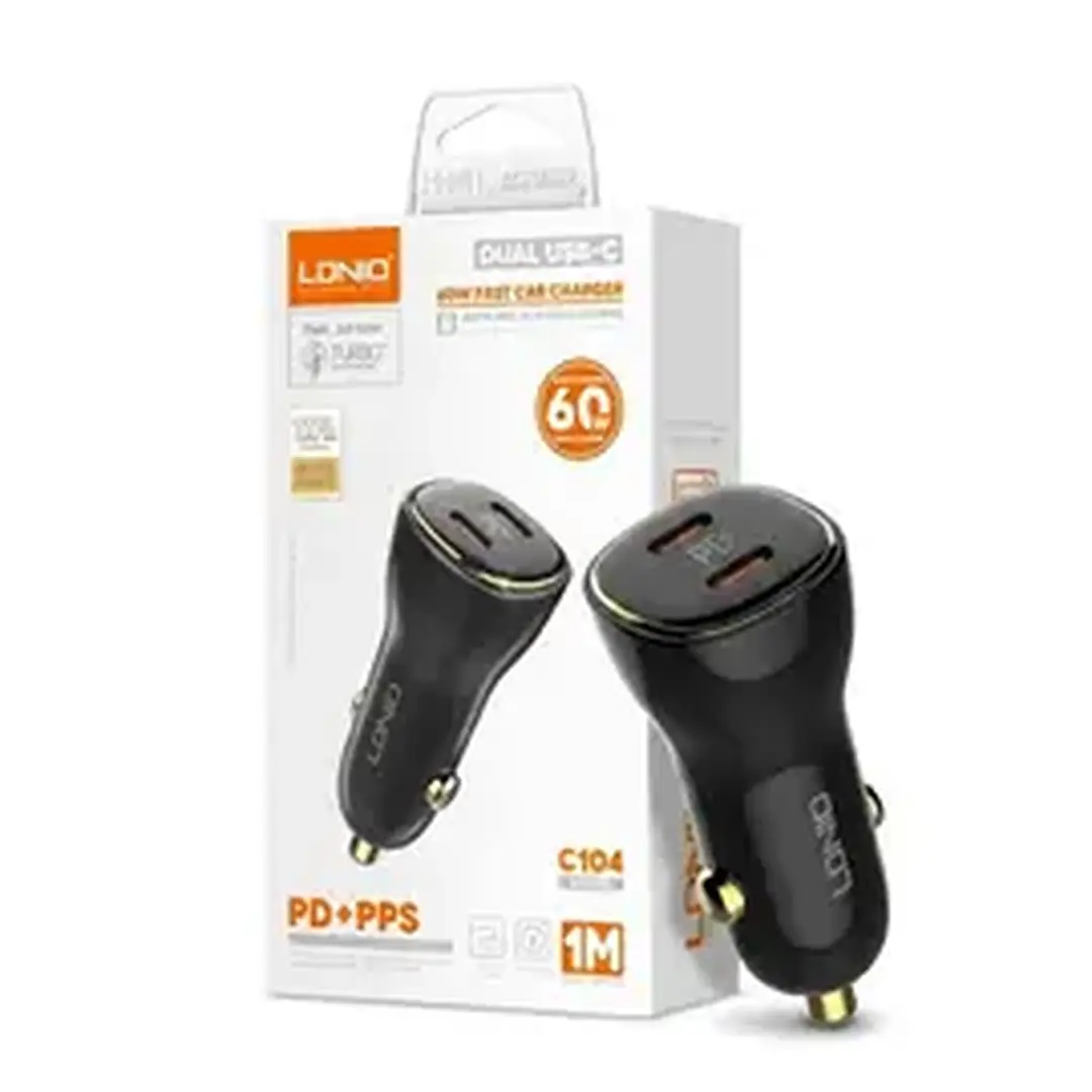 LDNIO C104 60w Dual PD Port Super Fast Charging Car Charger