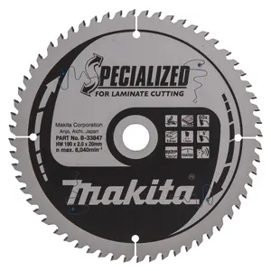 Makita B-33847 Circular Saw Blade, Specialized T.C.T. 190 x 20mm, 60T