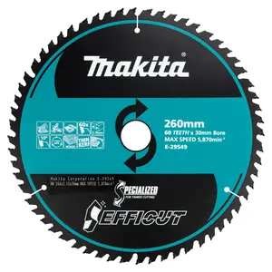 Makita E-29549 EFFICUT T.C.T. Circular Saw Blade, 260x30mm
