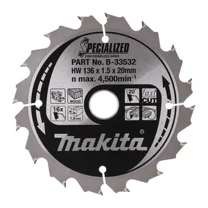 Makita B-33532 Circular Saw Blade, Specialized, T.C.T, 136x20mm, 16T